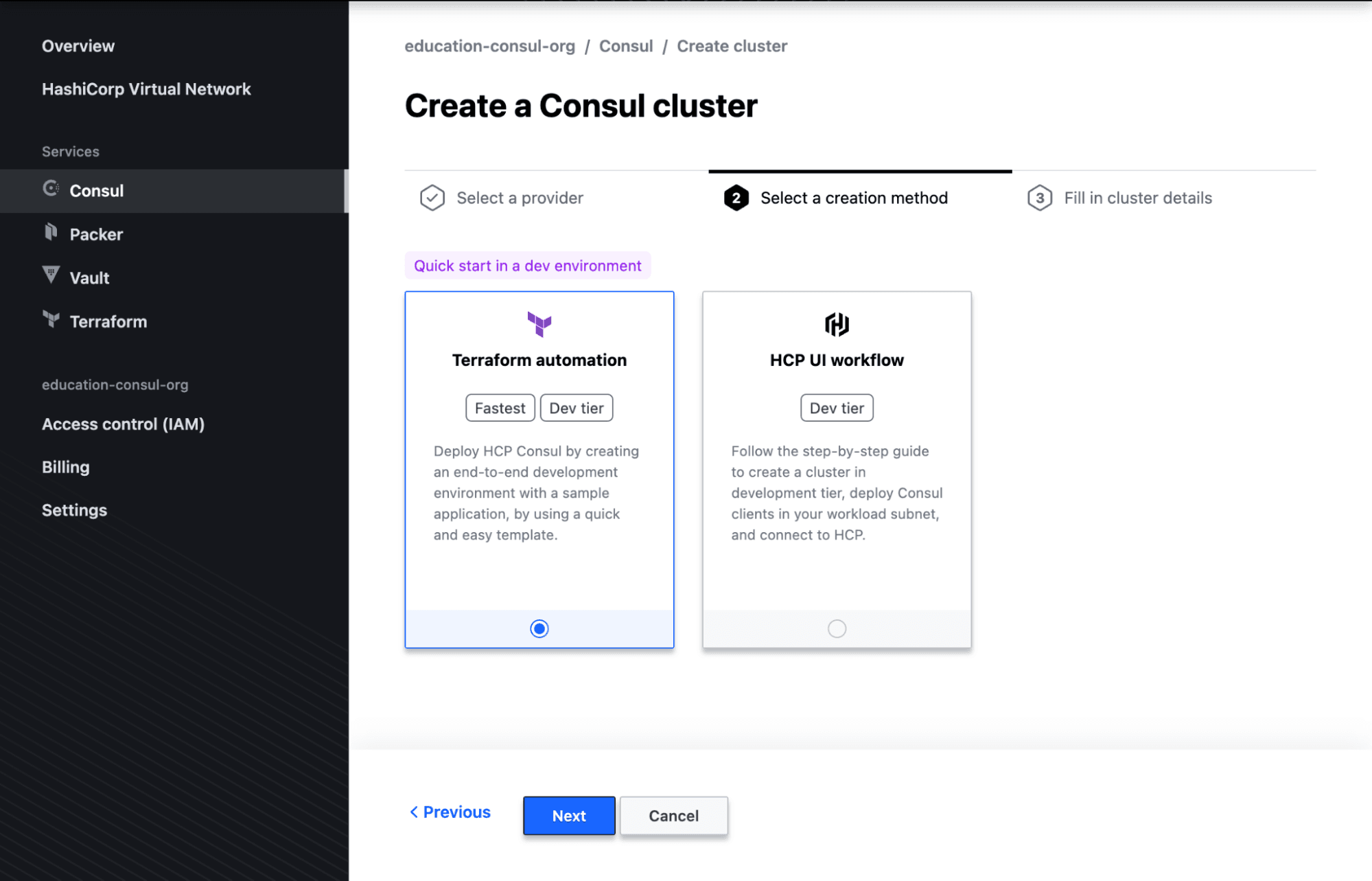 HCP UI Consul - Create HCP Consul Dedicated cluster Azure with Terraform
automation