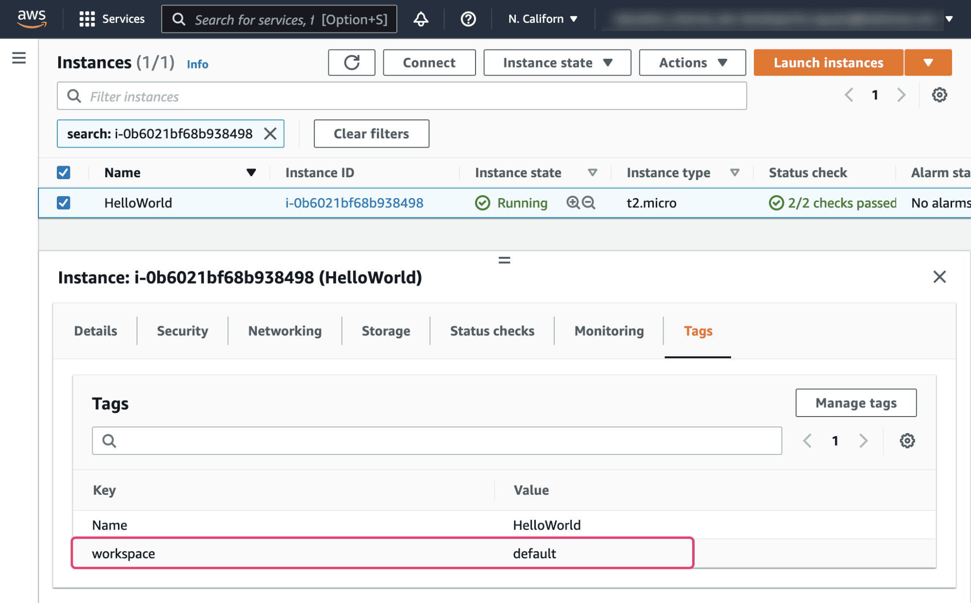 Verify workspace tag for EC2 instance